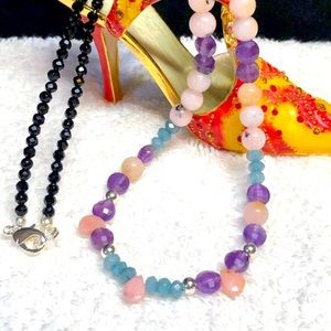 💍⭐️Amethyst, pink opal and blue tourmaline/black spinel,sterling silver